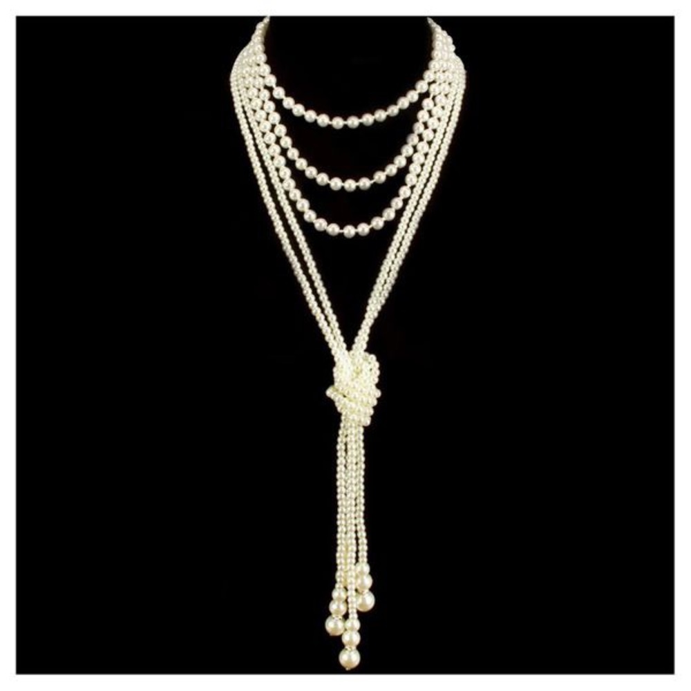 Pearl long strand necklace.